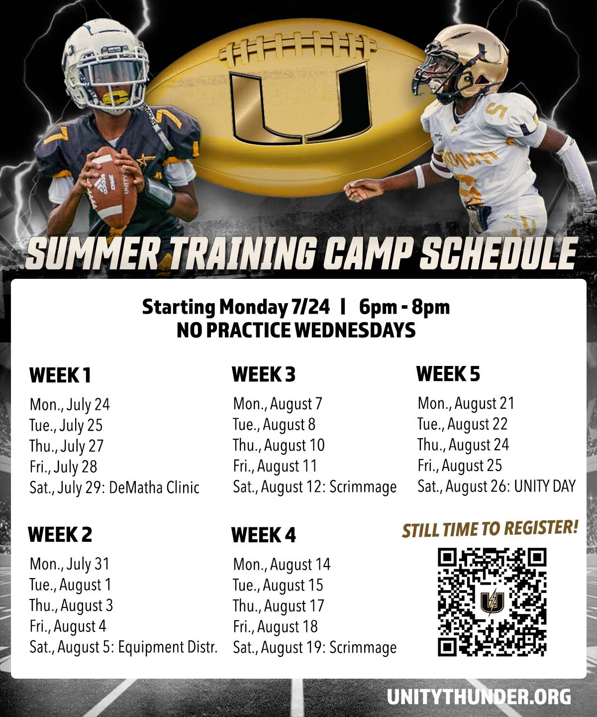 UNITY Football Training Camp Schedule